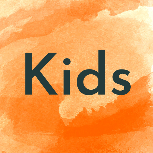 Orange background with the word kids written